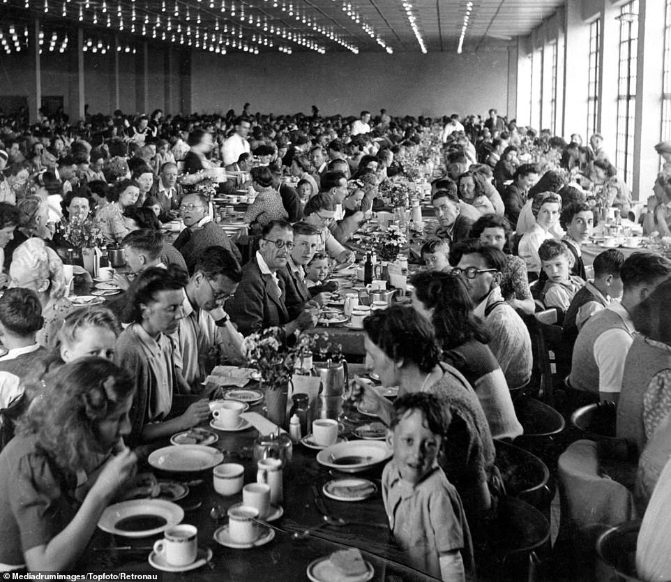 A thousand holidaymakers could eat simultaneously in a communal dining hall at Butlin's holiday camp in Clacton-on-Sea, Essex. Billy's original aim was to make the British seaside break accessible to all