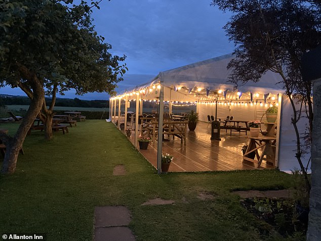 Allanton Inn's big marquee, which looks out 'across swaying fields of ripening barley'